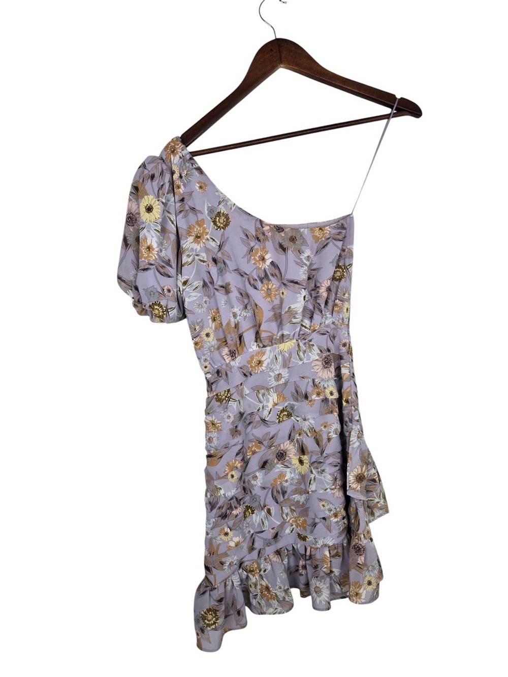ASTR The Label One Shoulder Floral Mini Dress XS Lilac Ruched - Picture 6 of 8
